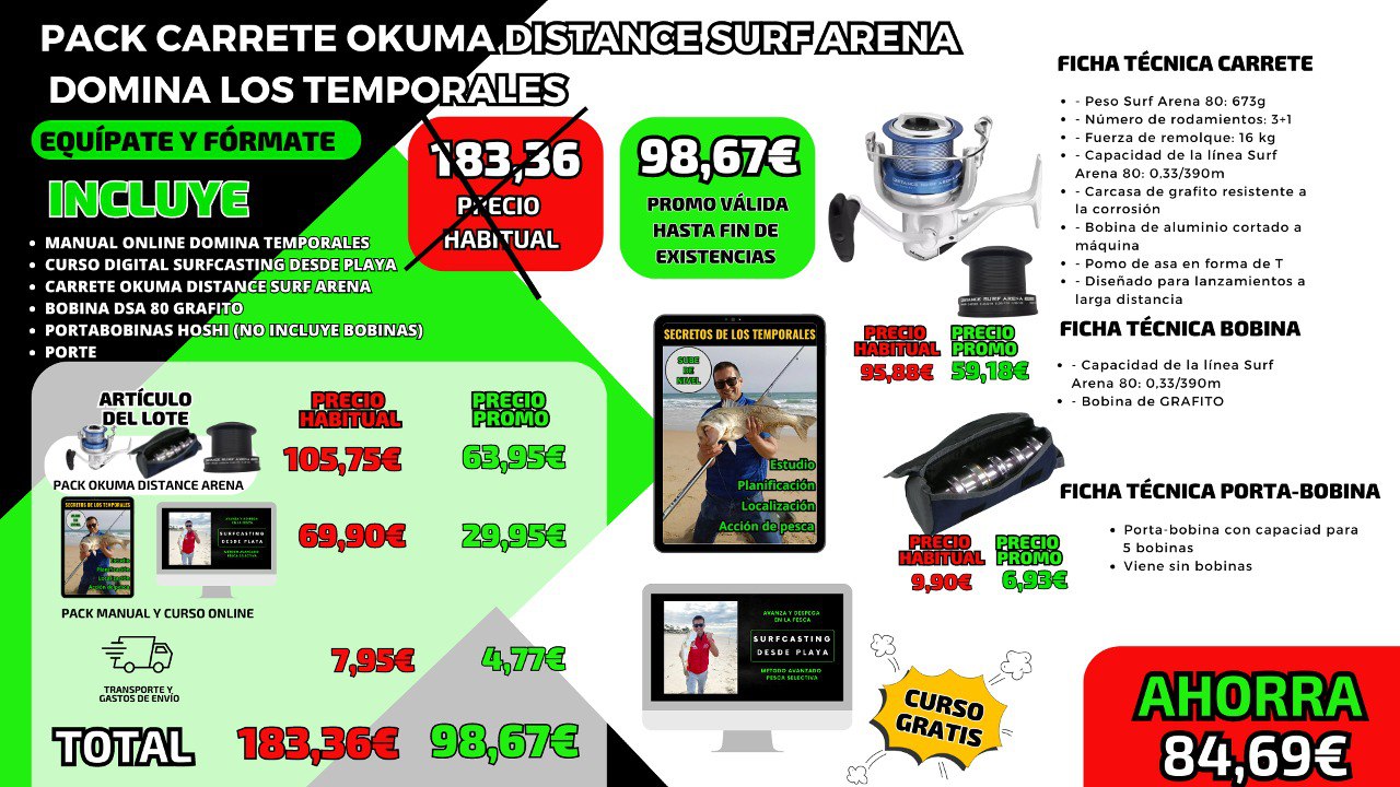 Pack Carrete Okuma Distance Surf Arena + Secretos Temporales