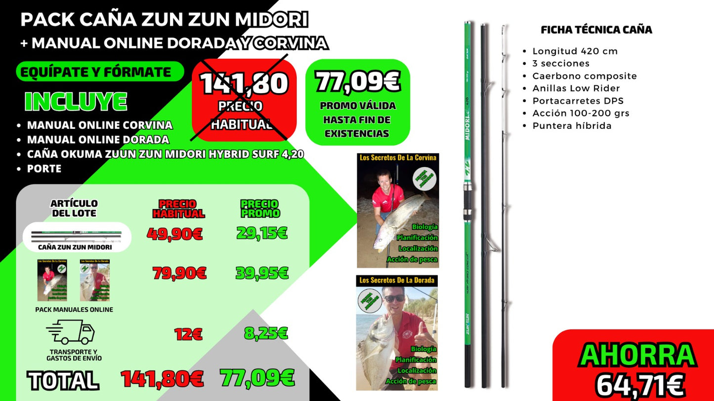 Pack Caña Zun Zun Midori + Ebook Dorada y Corvina