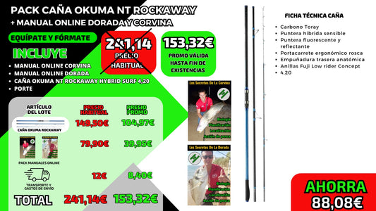 Pack Caña Okuma NT Rockaway + Ebook Dorada y Corvina
